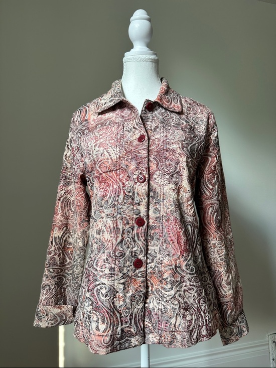 KEREN hart Jackets & Blazers - KEREN HART Pink Y2K Paisley Preppy Boho Cotton Blend Lightweight Jacket Medium
